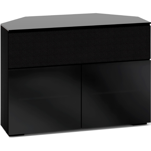 Oslo 329CR 44" Tall Corner TV Stand Cabinet for Center Speaker in Black Oak w/ Smoked Black Glass